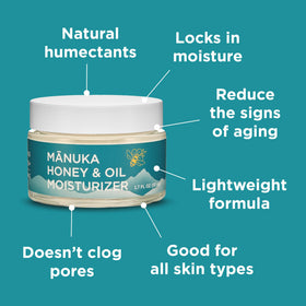 Melora Manuka oil droplets highlighting natural skincare nutrients.