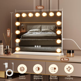USB-C charging and phone stand integrated into Memobarco vanity mirror