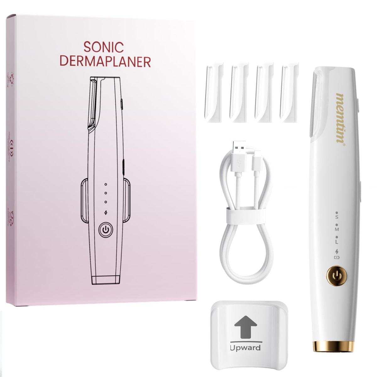 MEMTIM Dermaplane gold front view compact tool for at-home smoothing of fine facial hair