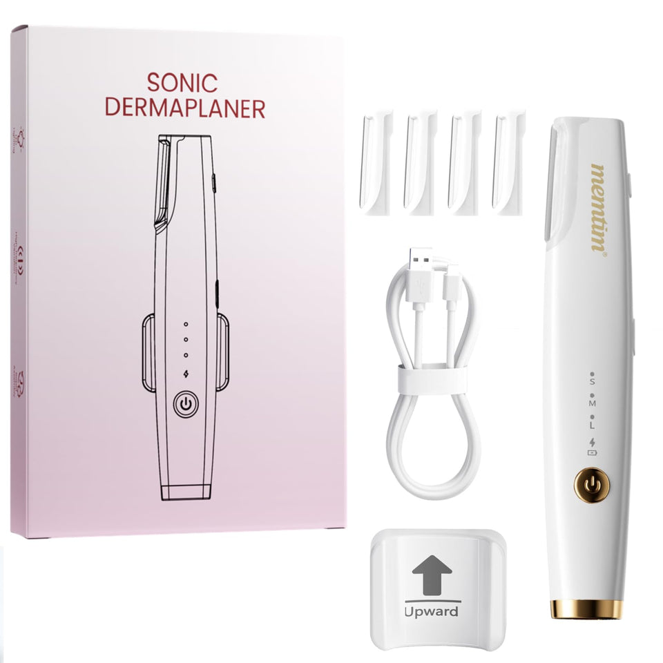 MEMTIM Dermaplane gold front view compact tool for at-home smoothing of fine facial hair