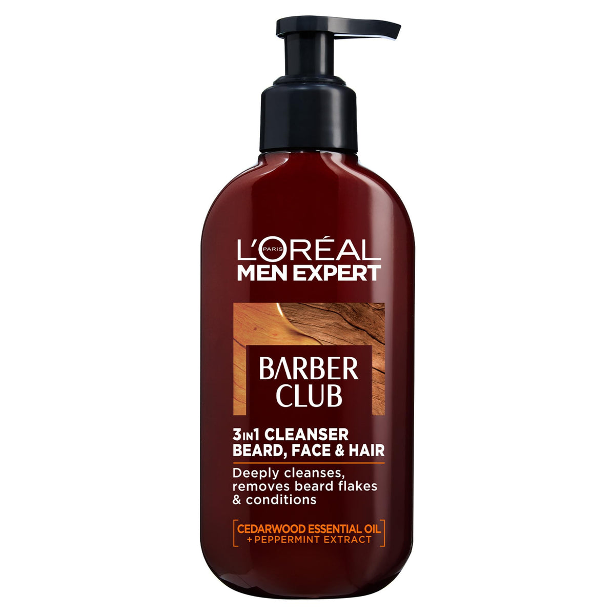 MEN EXPERT Barber Club wash bottle with cedarwood oil for daily cleansing.