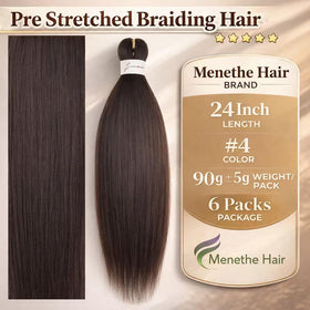 Menethe Hair pre-stretched 24-inch dark brown braid close-up shows texture