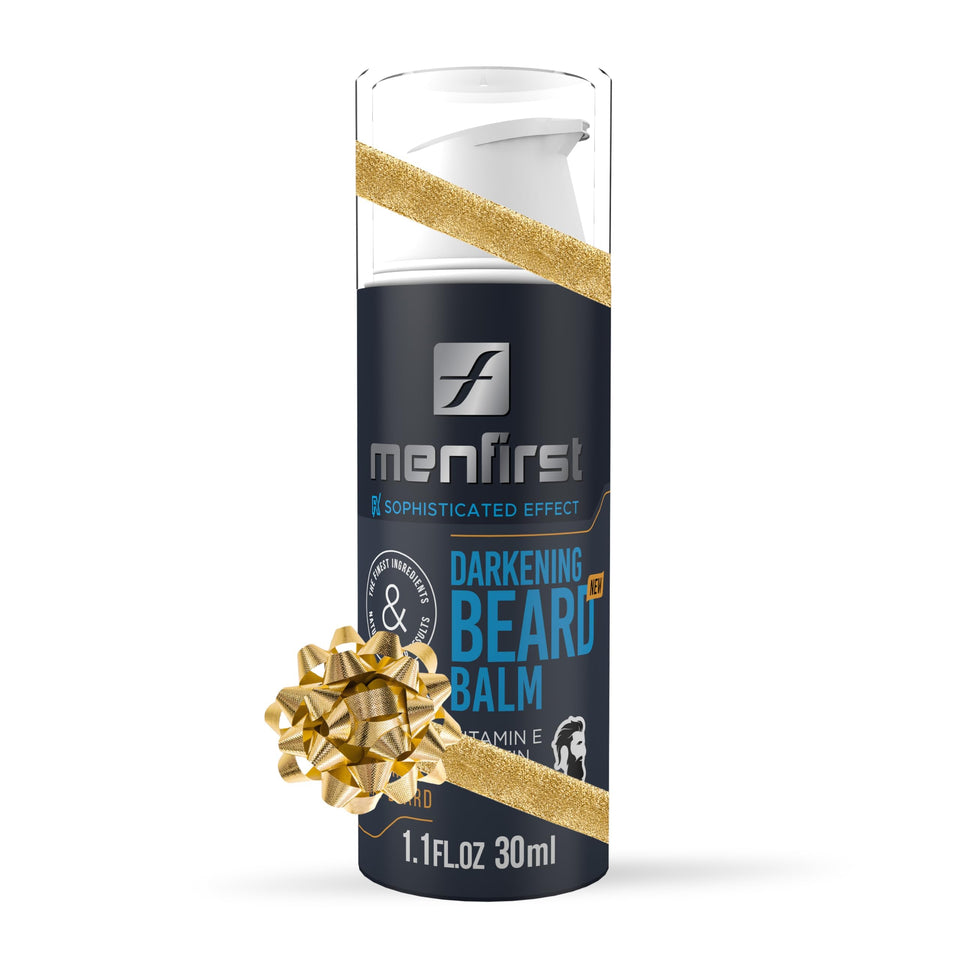 MENFIRST Darkening Beard Balm pump jar enables precise, mess-free application.
