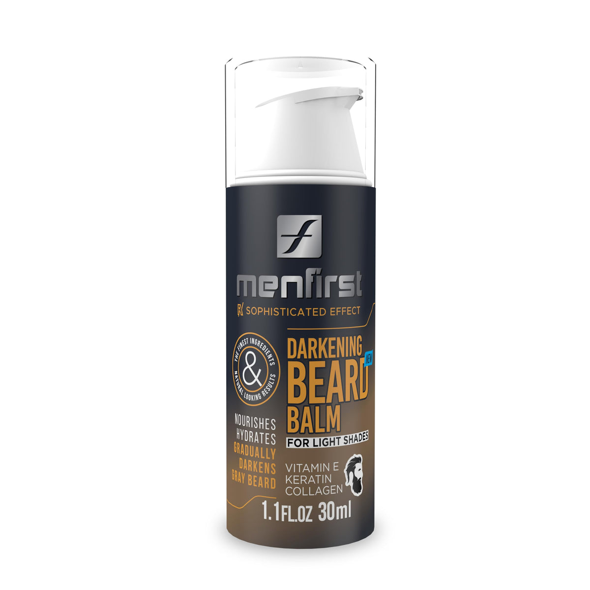 MENFIRST darkening beard balm tube applied on sensitive skin for even color