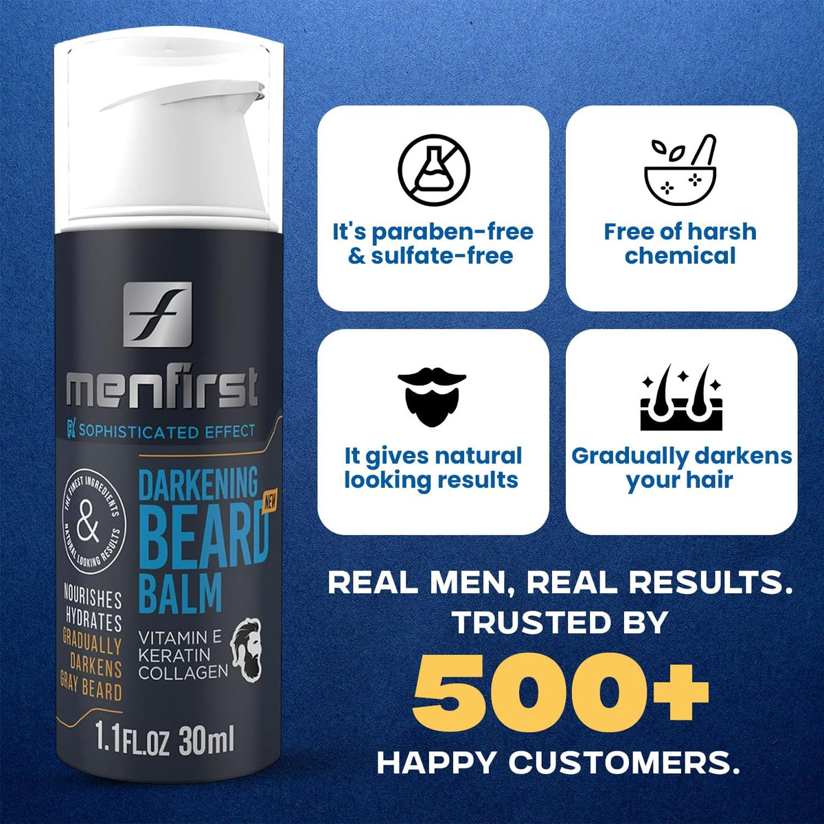 MENFIRST gray hair reduction balm on beard stubble for natural blend.