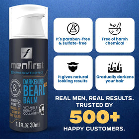MENFIRST gray hair reduction balm on beard stubble for natural blend.