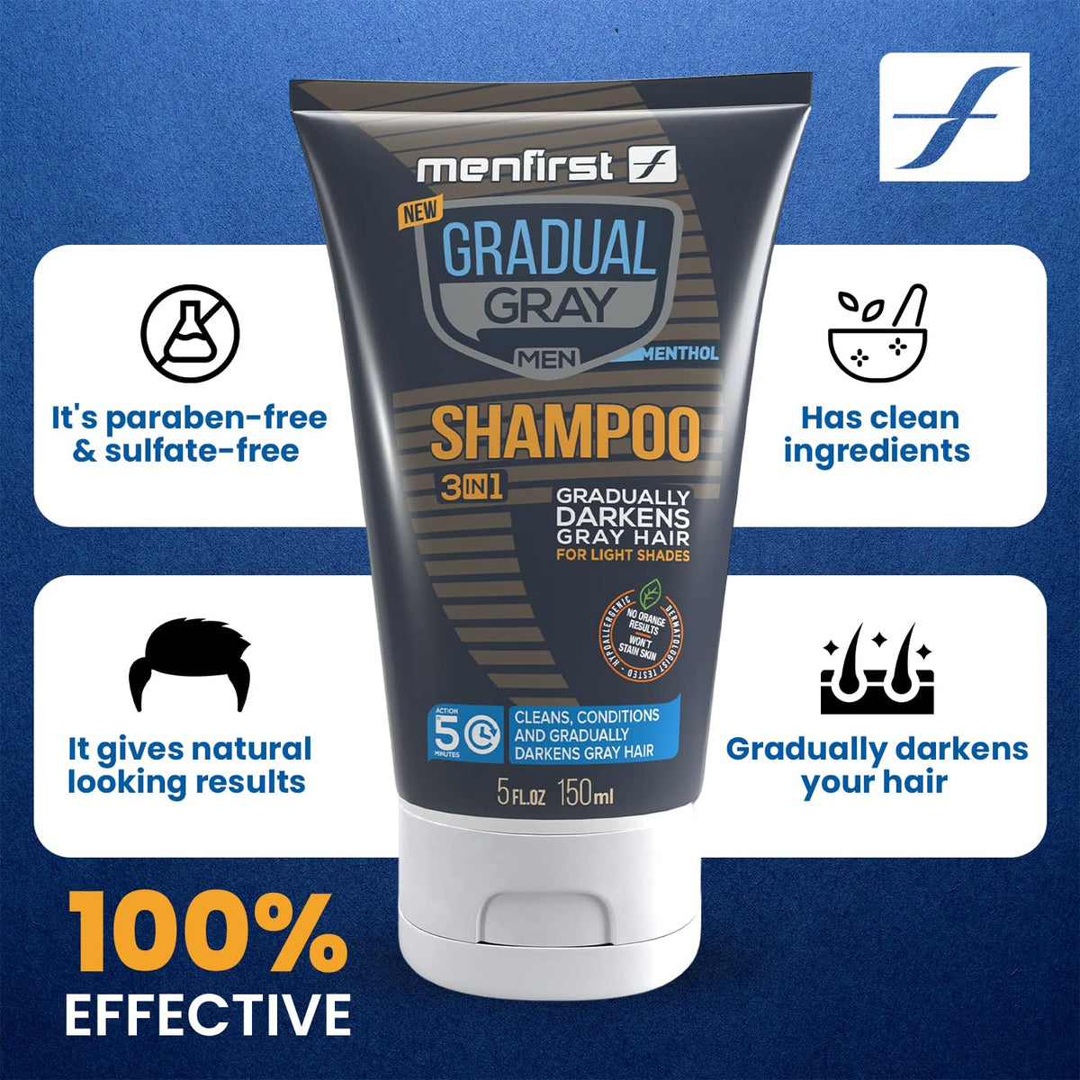 MENFIRST Gray Reducing Shampoo application in shower enables easy start.