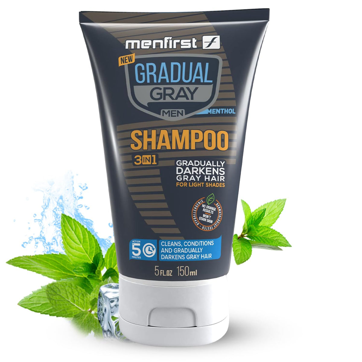 MENFIRST Gray Reducing Shampoo bottle for daily use with gradual gray blending.