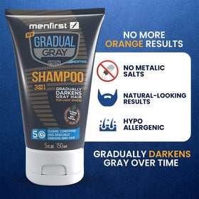 MENFIRST Gray Reducing Shampoo creamy lather evenly coats hair for coverage.