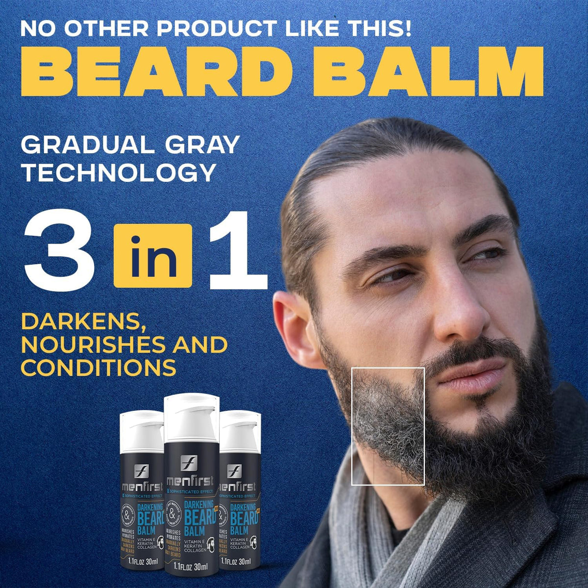 MENFIRST keratin collagen vitamin E help hair strength and shine.