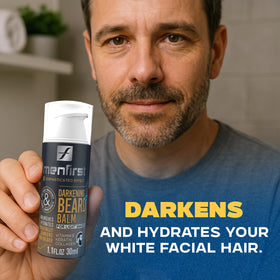 Light shade balm on gray hairs for subtle tint on beard