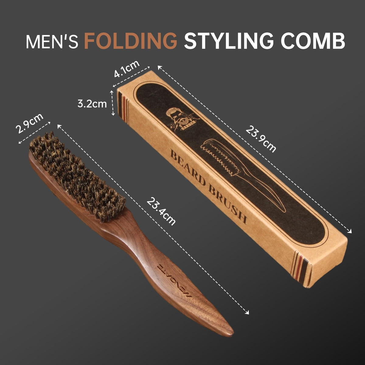 Mengate minimalist walnut brush and keychain comb set as travel companion.