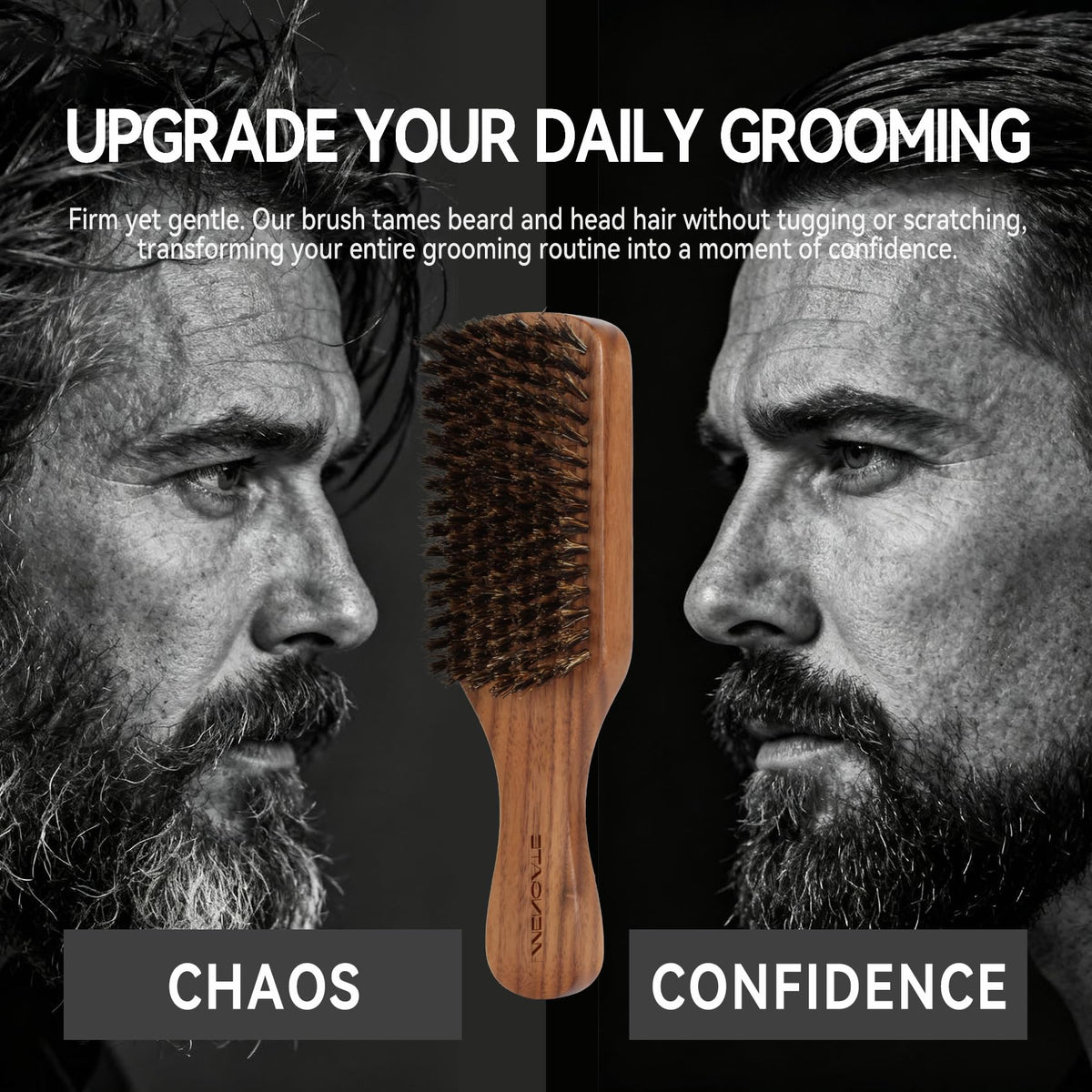 MenGate medium-stiff bristles beard brush for controlled shaping
