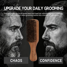MenGate medium-stiff bristles beard brush for controlled shaping