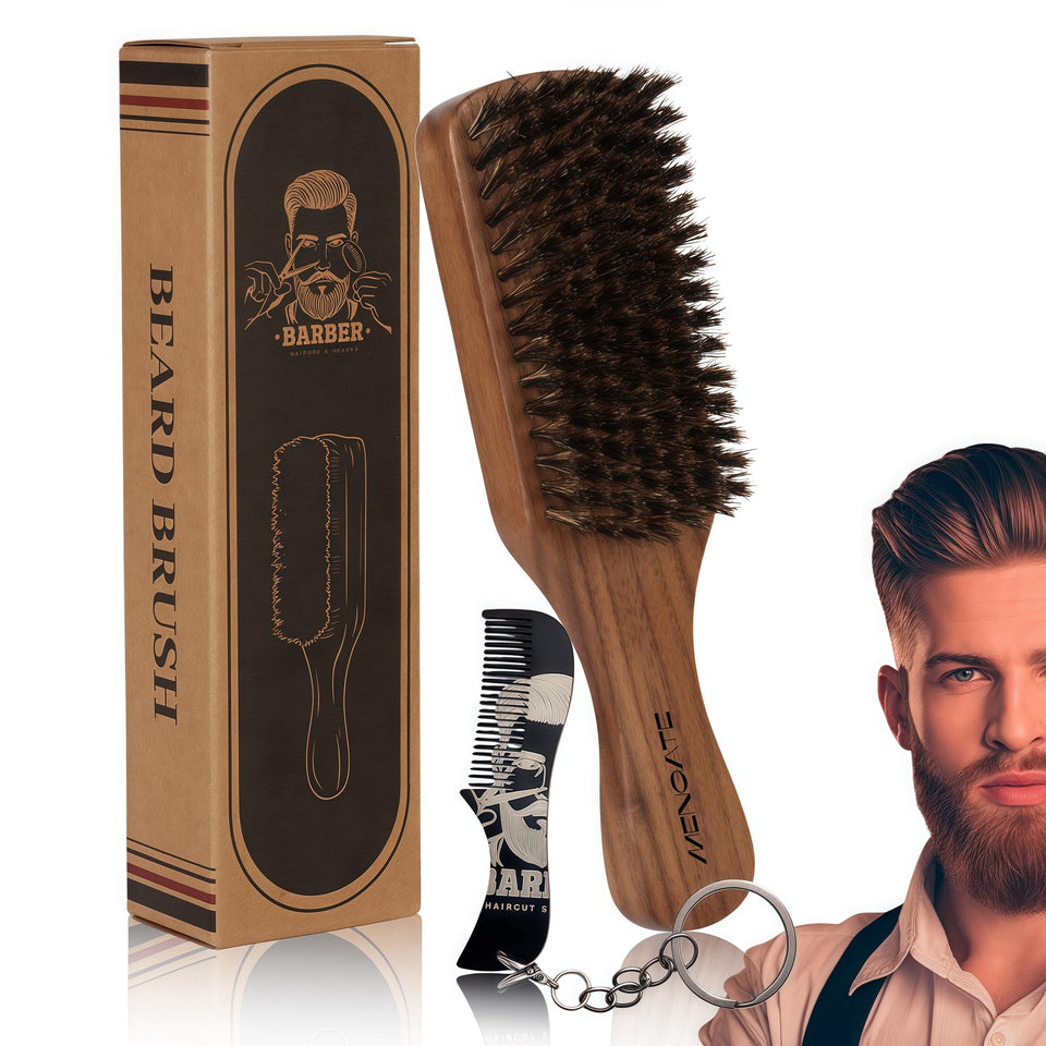 MenGate walnut wood beard brush full-size for even oil distribution