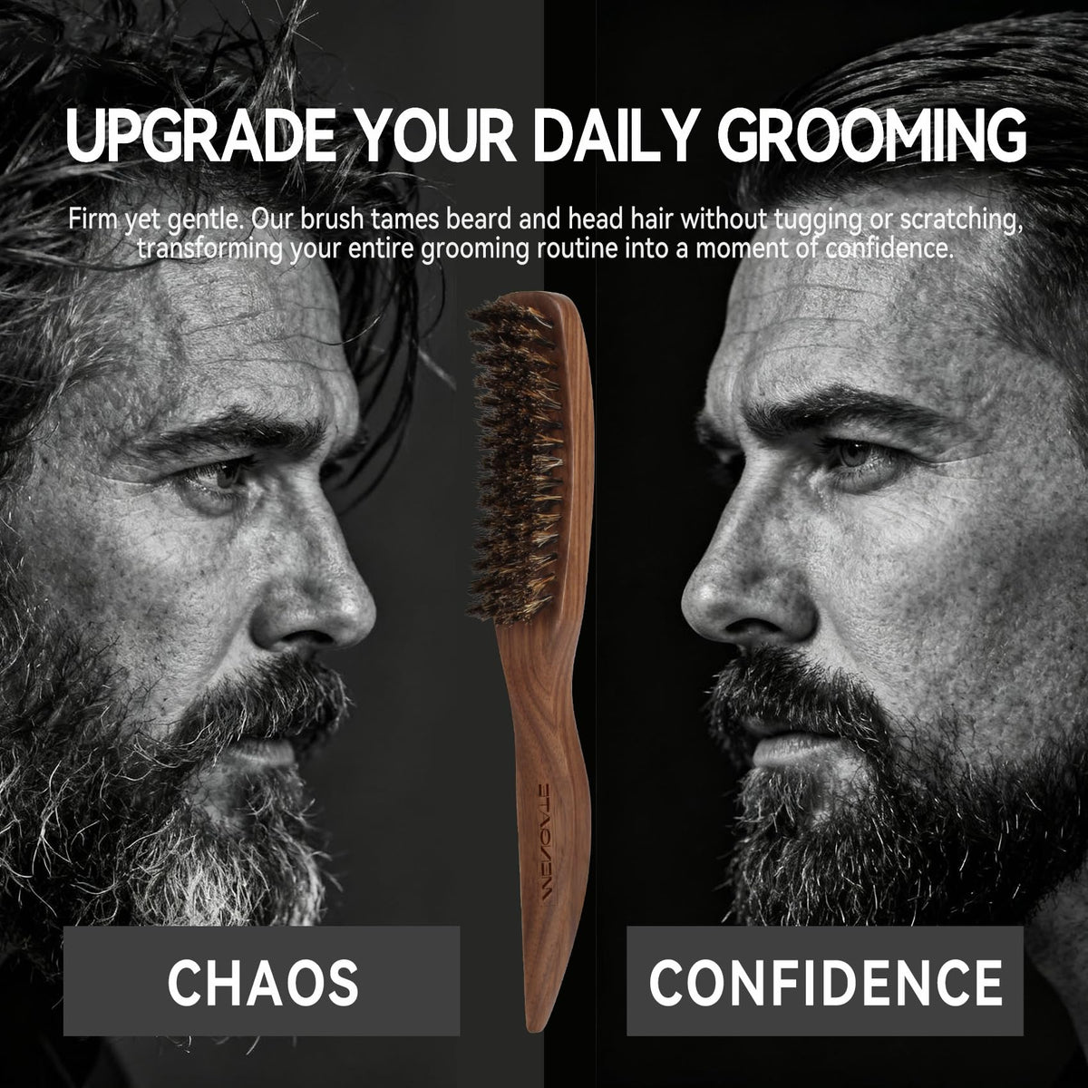 Mengate walnut wood handle features ergonomic curve for comfortable grip.
