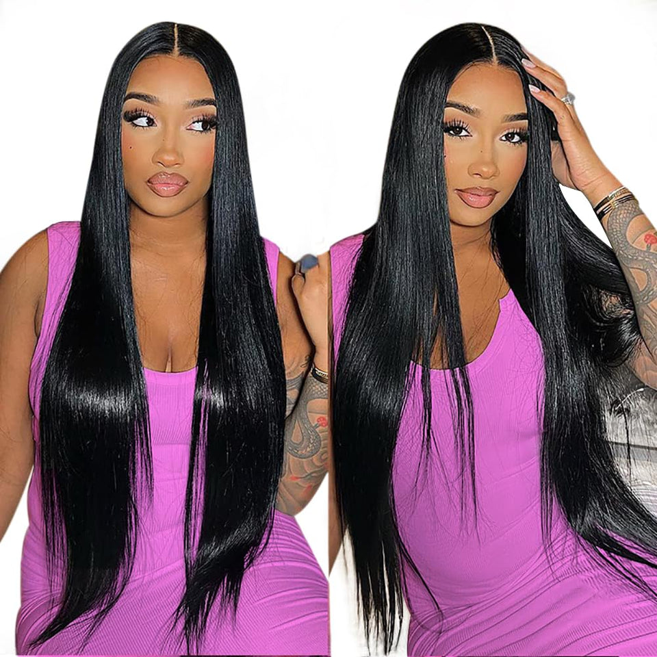 Mengkai 13x6 straight lace front wig, front view with natural parting for everyday wear.