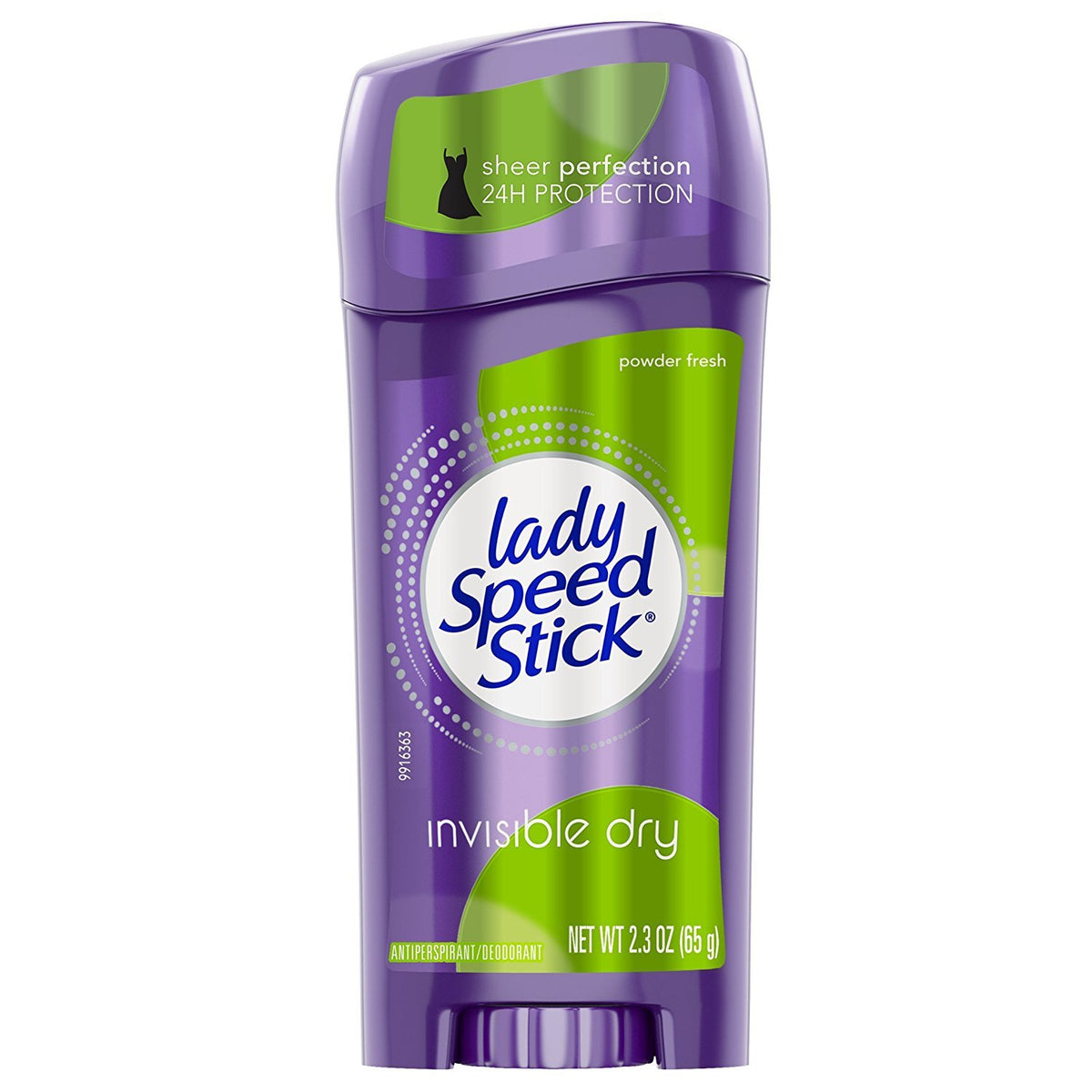 Mennen Lady Speed Stick Invisible Dry Powder Fresh bottle displaying invisible protection and fresh fragrance.