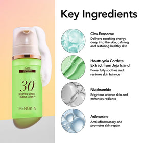 MENOKIN Bubble Mask label ingredients – natural formula suitable for sensitive skin.