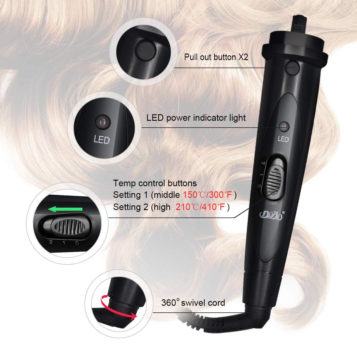 MENQANG conical barrel 19-25mm builds medium curls and soft waves.