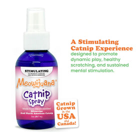 Meowijuana Catnip & Silvervine Spray Trio on beds refreshes sleepy cats.