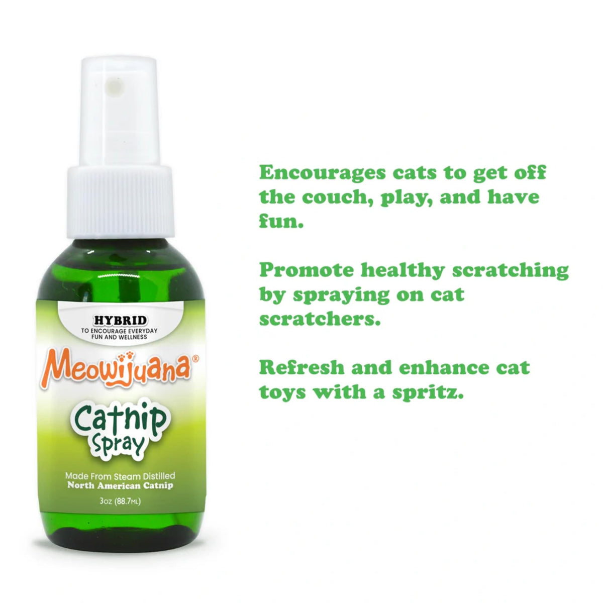 Meowijuana Catnip & Silvervine Spray Trio sprayed-on toys invite curious play.