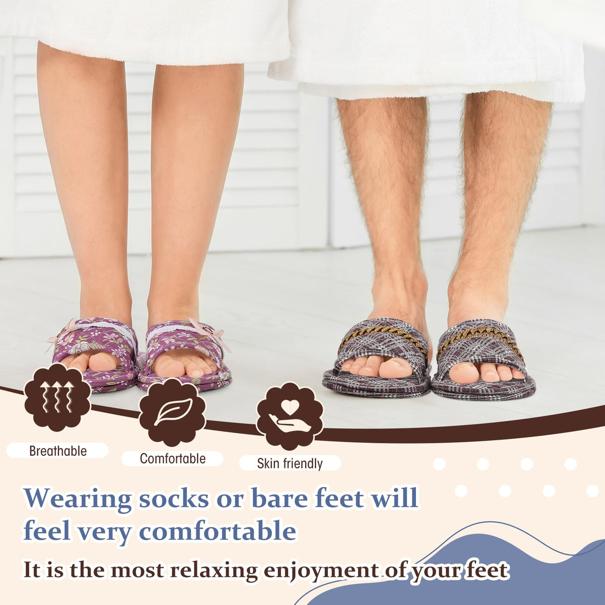 Mepase blue open-toe slippers provide breathable ease for visitors
