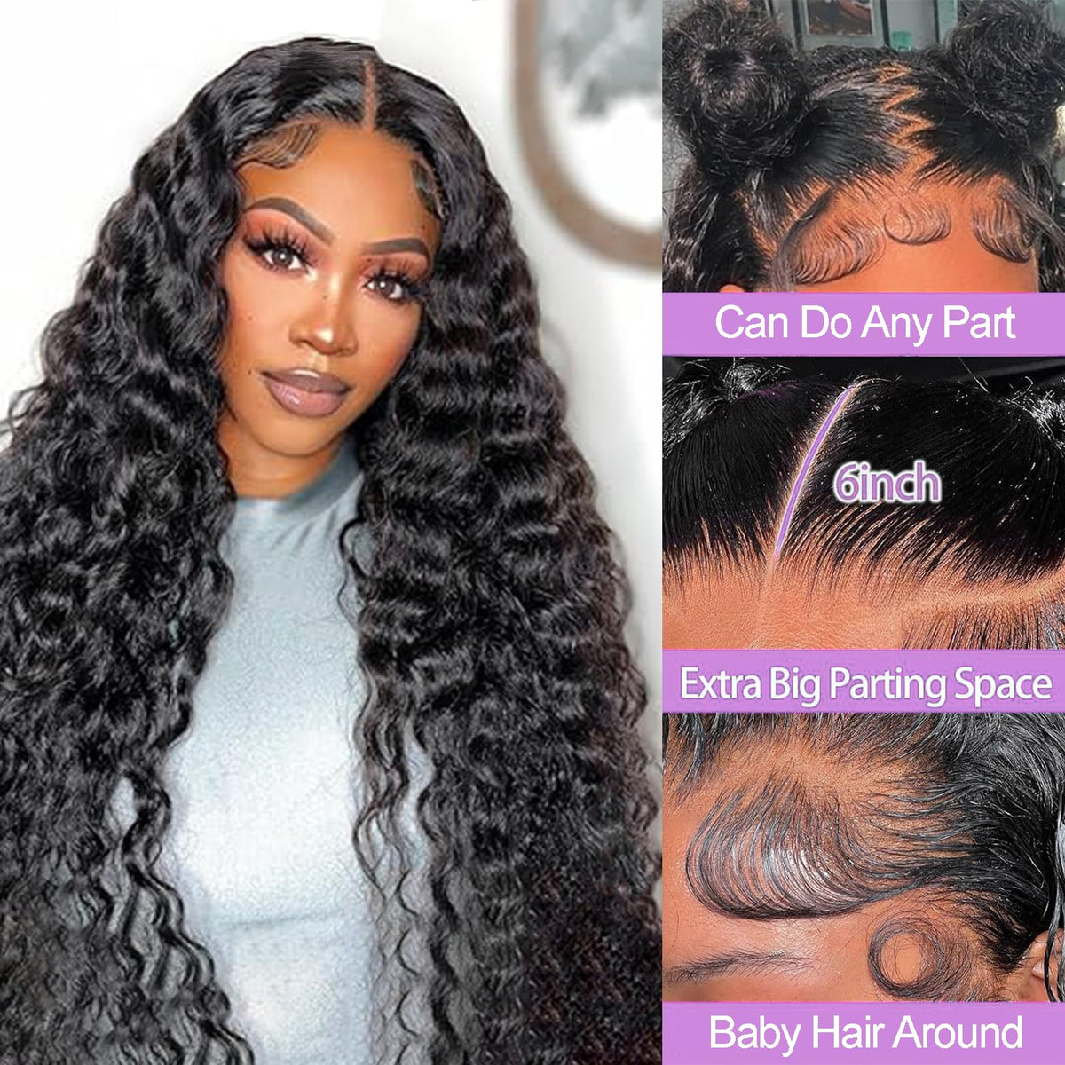 Mepurer lace front detail highlights 13x6 parting for versatile styling.