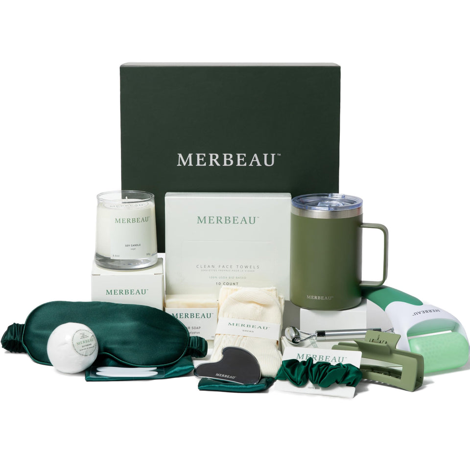Merbeau sage soy candle creates calming ambience for a relaxing self-care ritual.