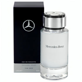 Mercedes-Benz For Men bottle front highlights a woody-musky fragrance for daily confidence.
