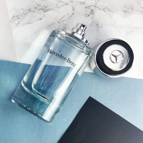 Mercedes-Benz For Men on shelf display signals a premium fragrance choice.