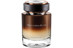Mercedes-Benz Le Parfum bottle with wood and leather notes for a refined evening vibe.