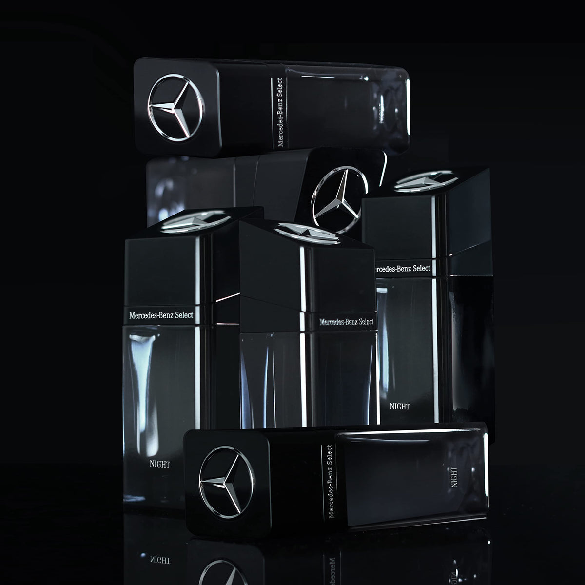 Mercedes-Benz Select Night bottle viewed from multiple angles to showcase design.