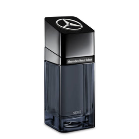 Cap and star logo on Mercedes-Benz Select Night bottle showing premium detailing.