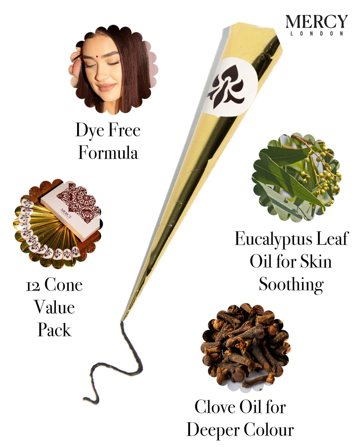 MERCY LONDON Henna Cones applying in sections for simple at-home color application.