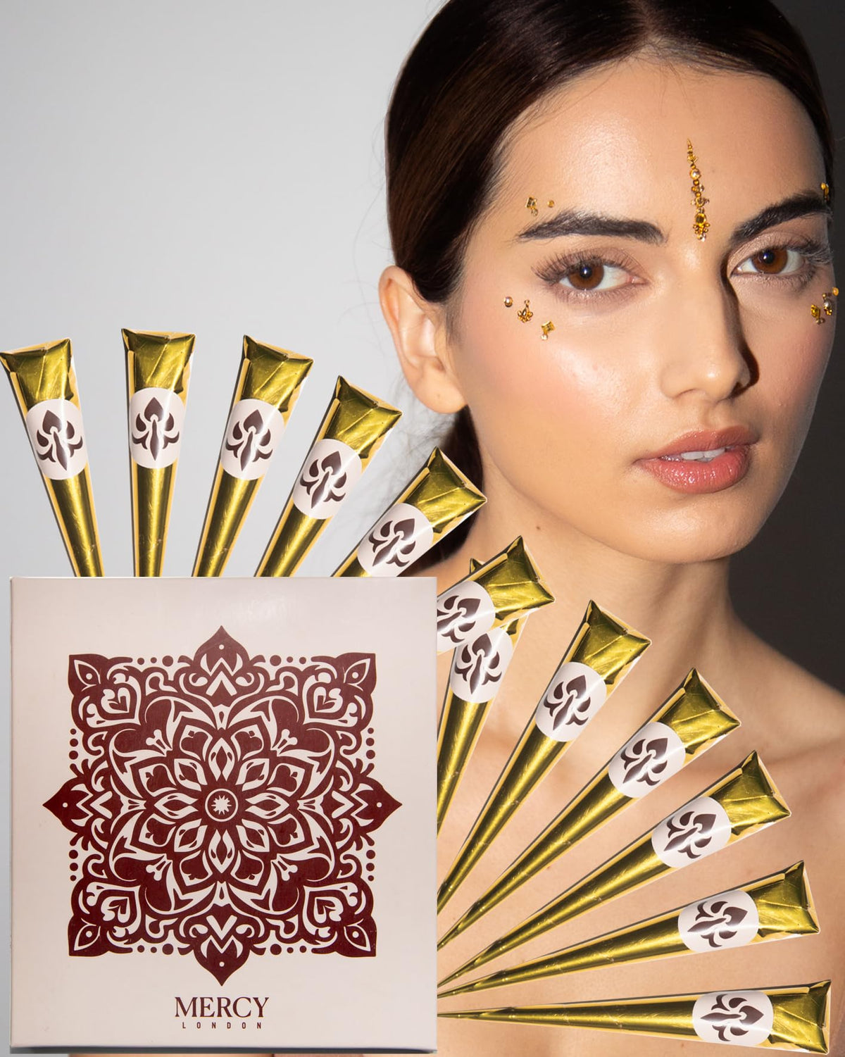 MERCY LONDON Henna Cones packaging, ready-to-use natural hair dye for home coloring.