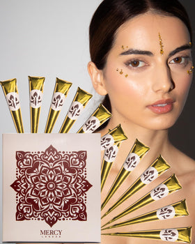 MERCY LONDON Henna Cones packaging, ready-to-use natural hair dye for home coloring.