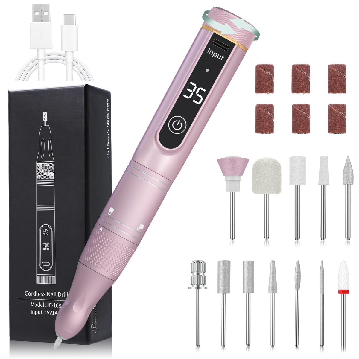 Meremit cordless nail drill with LCD display for precise speed control