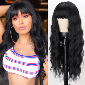 MERISIHAIR long black wig with bangs for a natural look during daily wear.