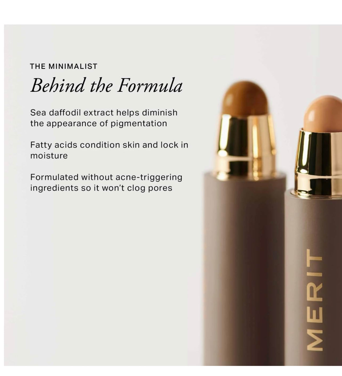 MERIT camel foundation-concealer swatch showing creamy texture and medium coverage.