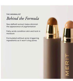 MERIT camel foundation-concealer swatch showing creamy texture and medium coverage.