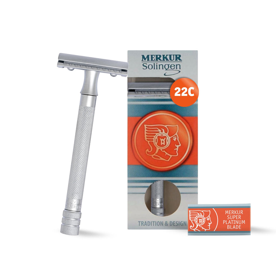 MERKUR 22C double edge razor with matte chrome finish for a precise, eco friendly shave