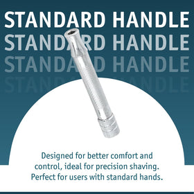 Bright chrome finish on Merkur razor for durability and shine.