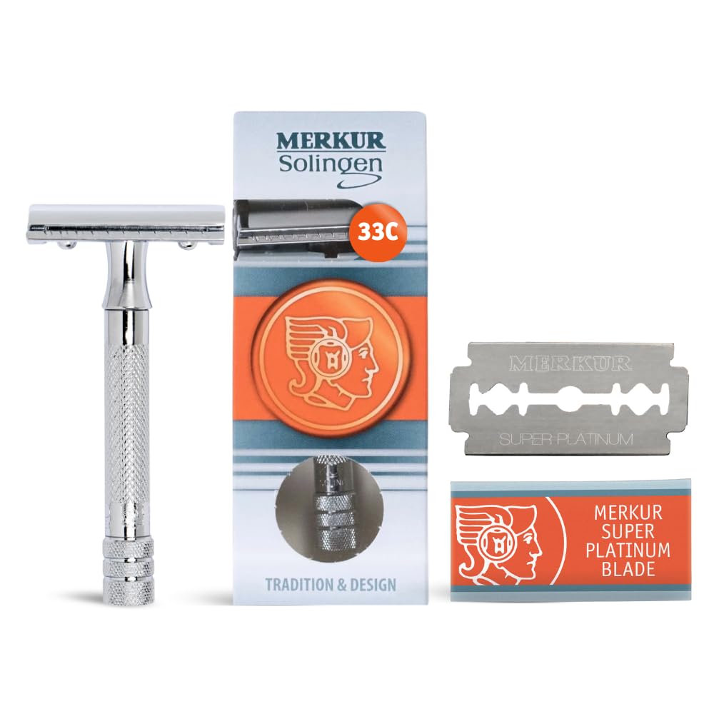 Merkur 33C closed-comb head for smooth, forgiving shaves.