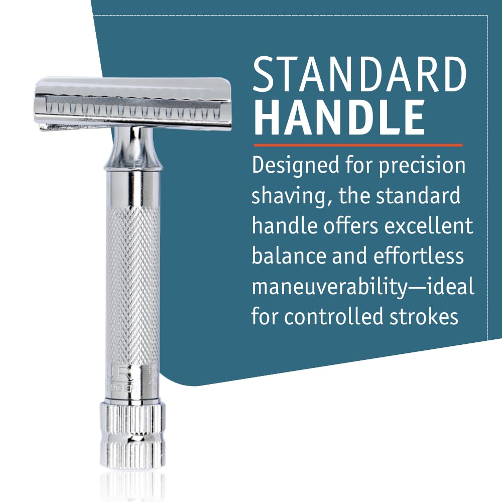 MERKUR 37C brass-handle chrome-finish exudes durability and classic German craftsmanship.