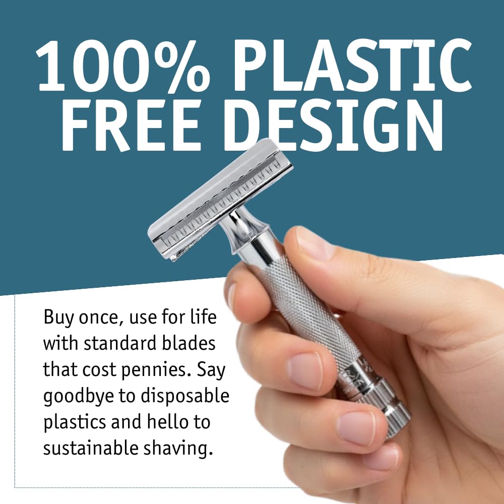 MERKUR 37C glossy chrome finish shines during daily shaves for a premium feel.