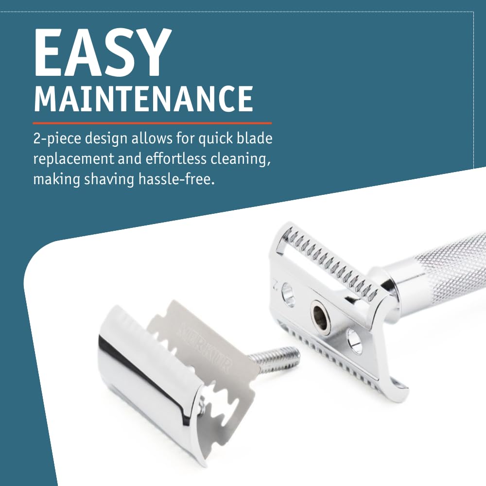 MERKUR 37C is compatible with standard double-edge blades for affordable, readily available options.