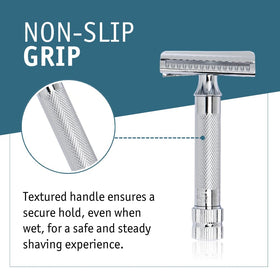 MERKUR 37C two-piece design aids quick cleaning and effortless blade replacement.
