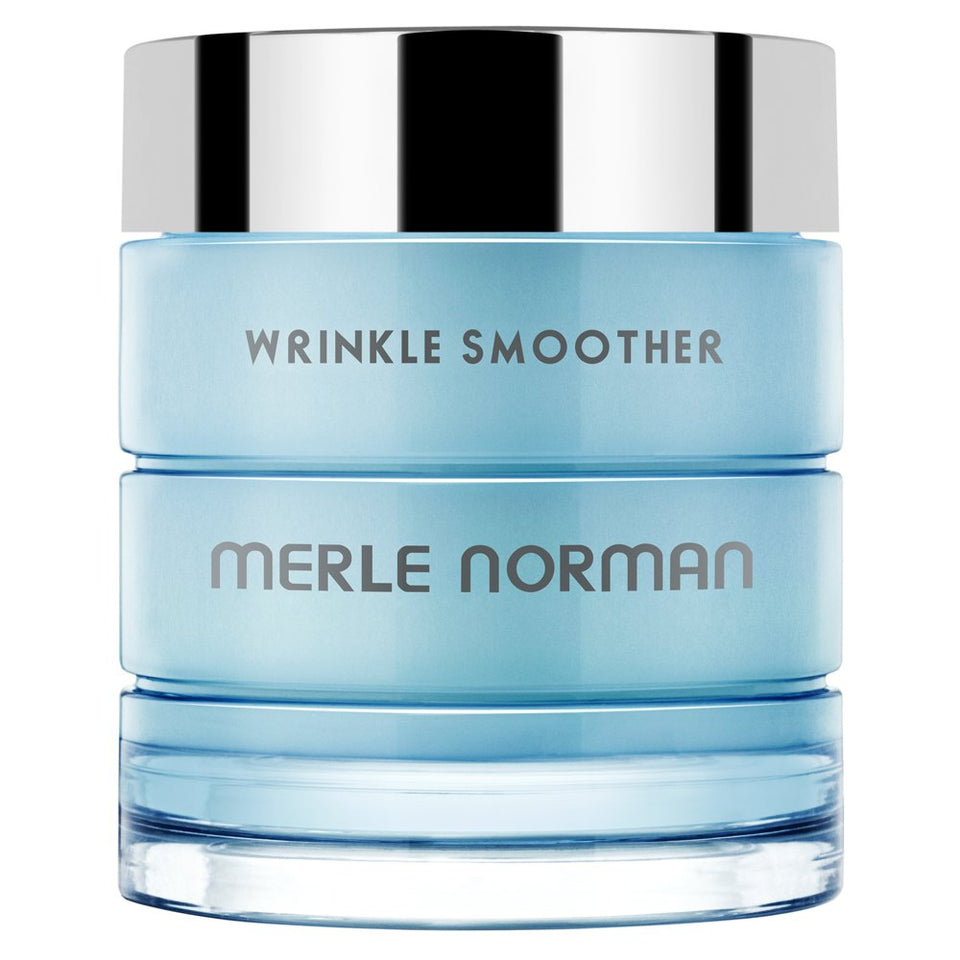 Merle Norman Wrinkle Smoother bottle pour promotes hydration for smoother skin