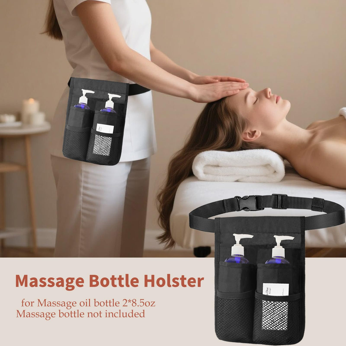 Merleu Massage Bottle Holster ideal therapist bag for organized, spill-free sessions